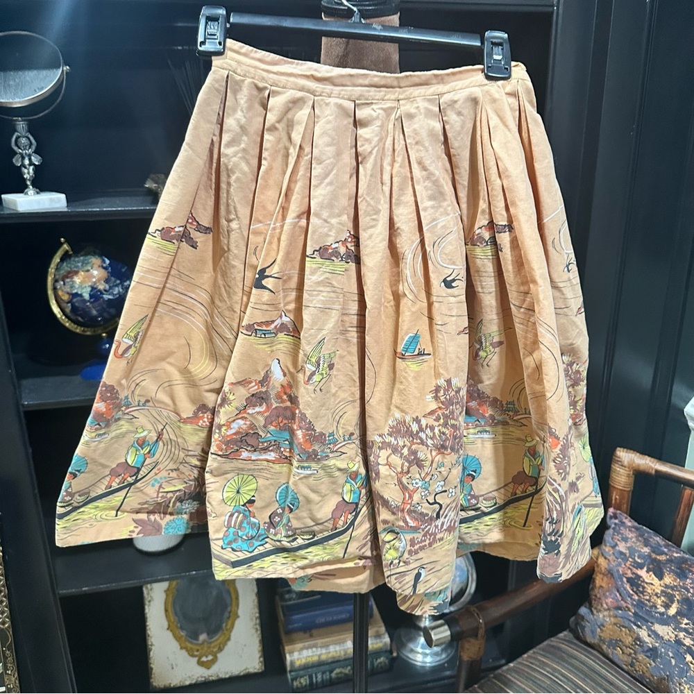 Vintage 1950s Asian Scenic Print Skirt - Doris Dodson